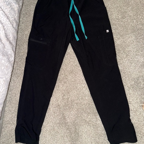 Figs Pants - Figs Black Pants with Teal Accents